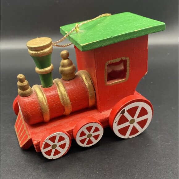 Lot 2 Vintage Wooden Train Ornaments Santa Blue Bear Engine Locomotive Christmas - Picture 2 of 15